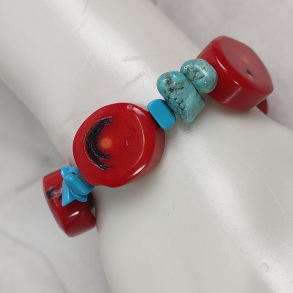 Coral/Turquoise Stretch Bracelet - Picture 1 of 5